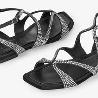 Sandales Ayla plates en satin à cristaux - Black & Smoke