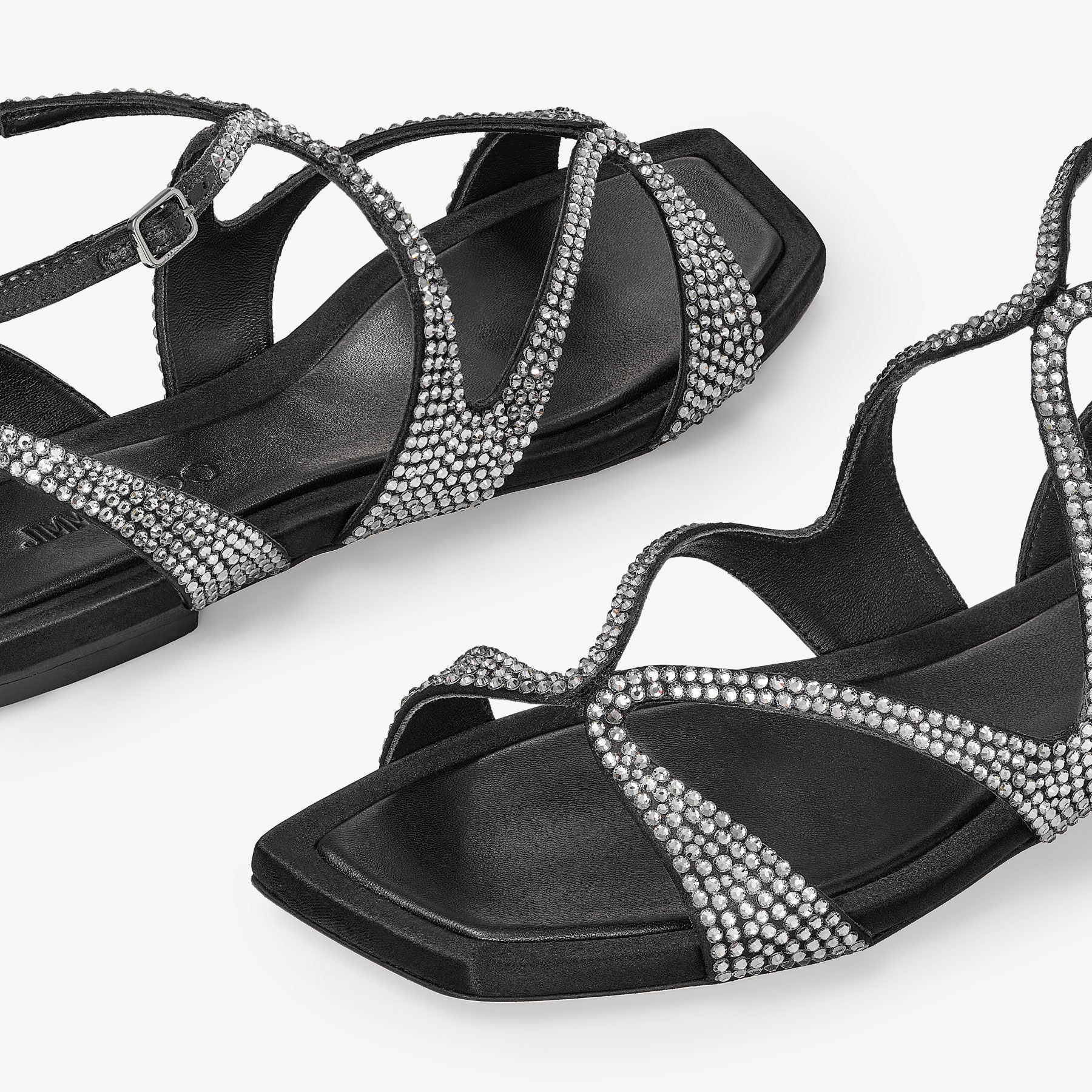 Sandales Ayla plates en satin à cristaux - Black & Smoke