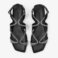 Sandales Ayla plates en satin à cristaux - Black & Smoke