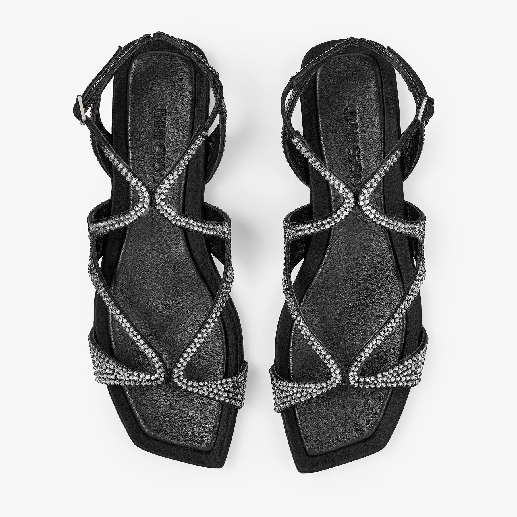 Sandales Ayla plates en satin à cristaux - Black & Smoke