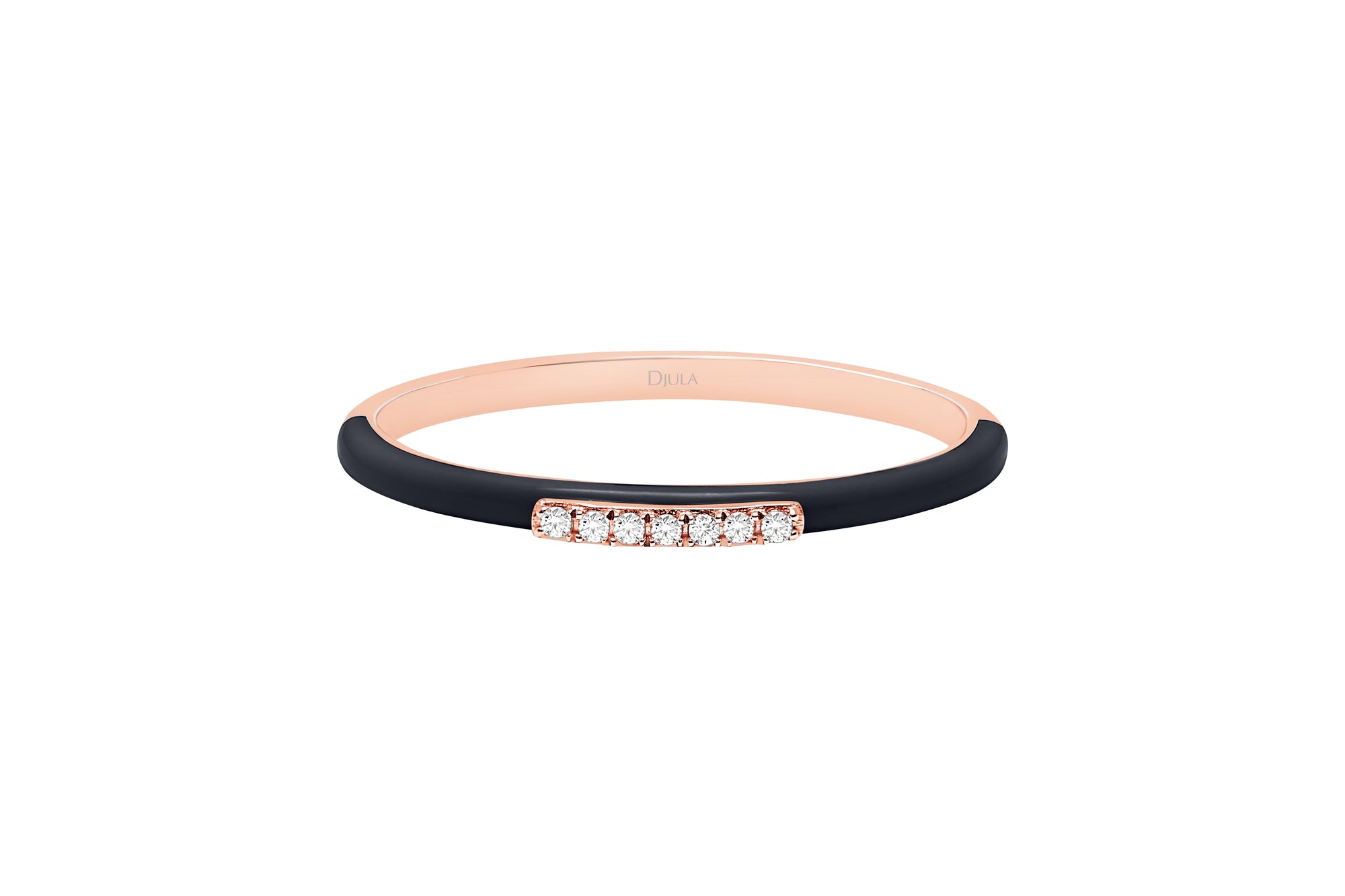 Noir / Bague Émail en Or rose 14K sertie de diamants - Noir