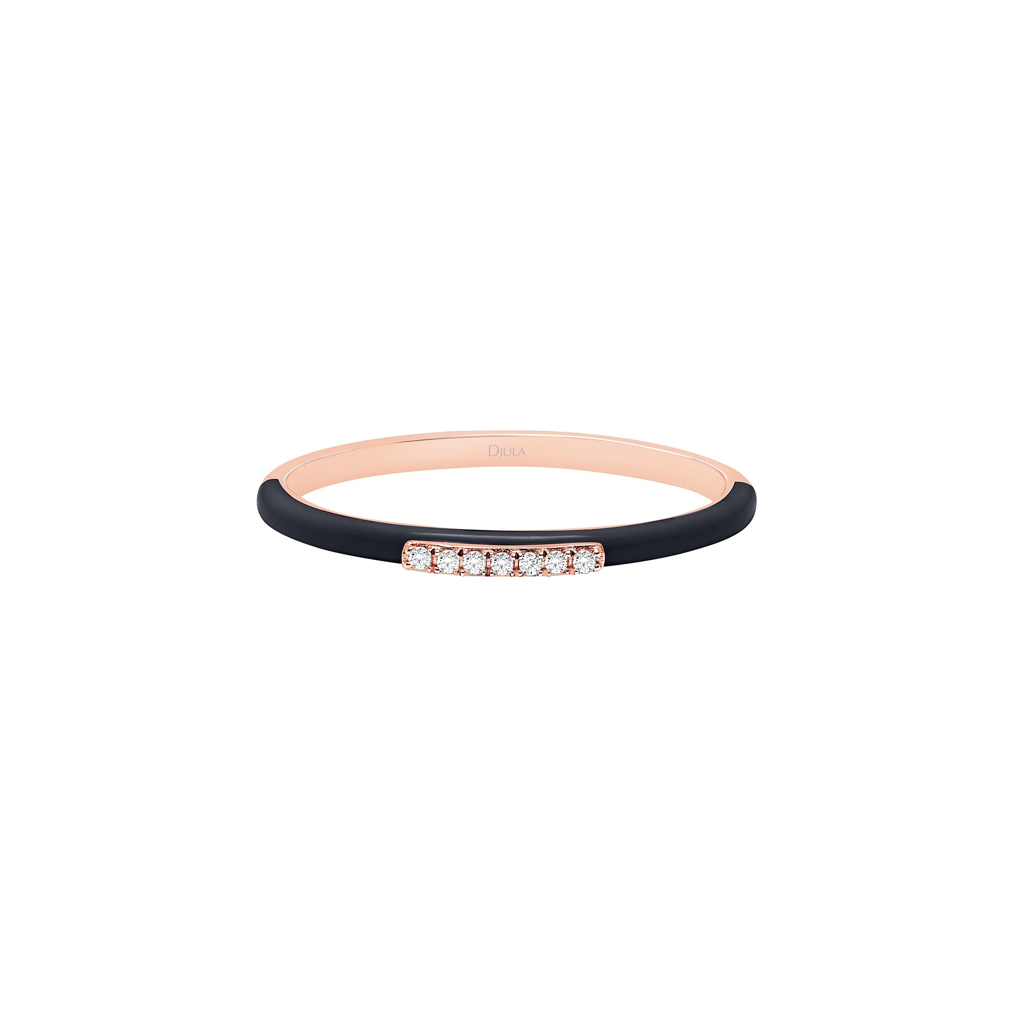 Noir / Bague Émail en Or rose 14K sertie de diamants - Noir