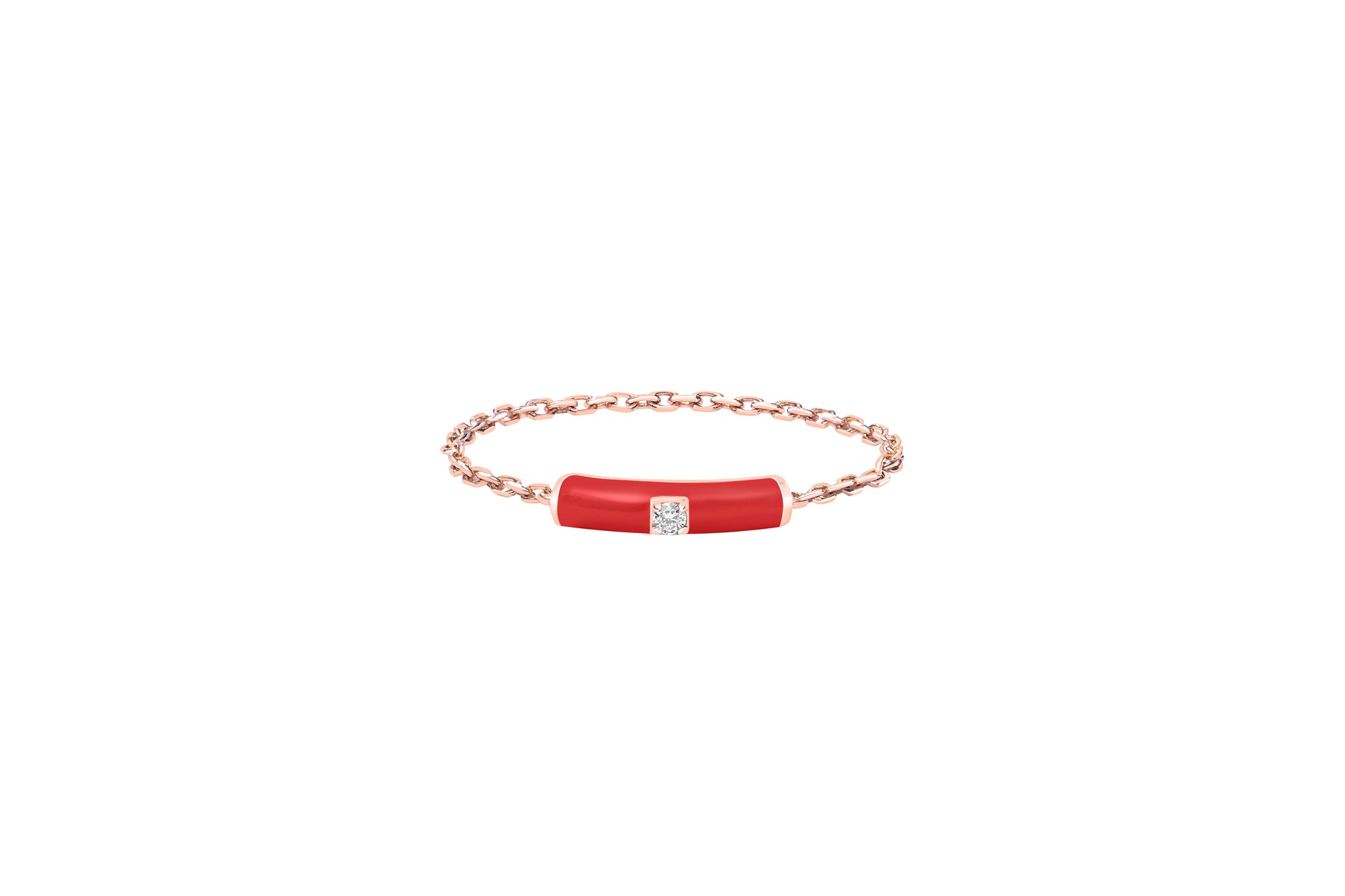 Rouge / Bague Chaîne Émail en Or rose 14K sertie de diamant - Rouge