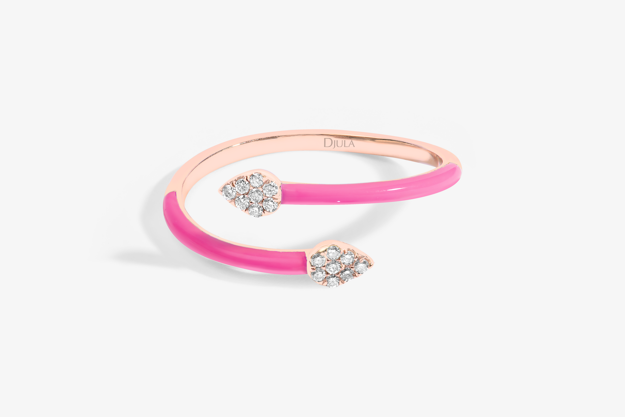 Rose / Bague Spirale Émail en Or rose 14K sertie de diamants - Rose