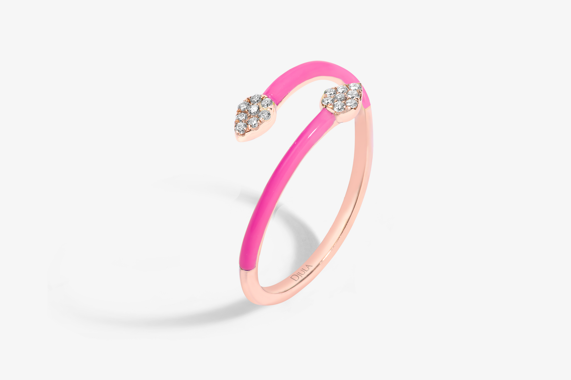 Rose / Bague Spirale Émail en Or rose 14K sertie de diamants - Rose