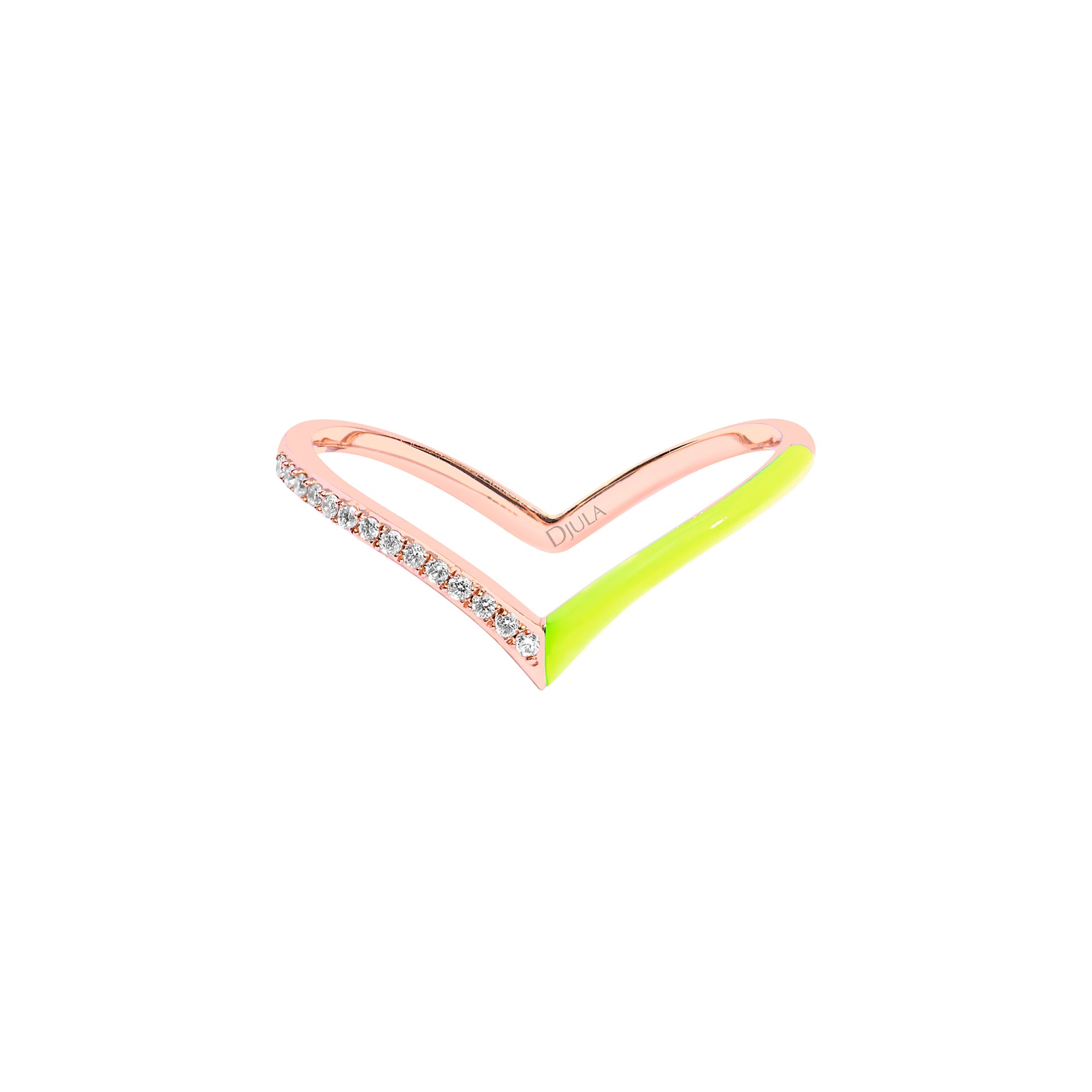 Jaune / Bague V Émail en Or rose 14K sertie de diamants - Jaune