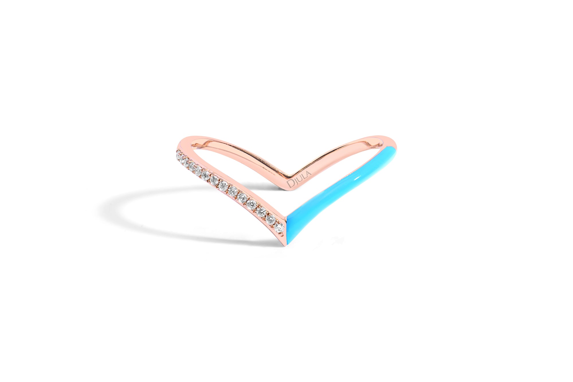 Bleu / Bague V Émail en Or rose 14K sertie de diamants - Bleu