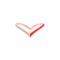 14K Pink Gold Enamel V Ring set with Diamonds - Red