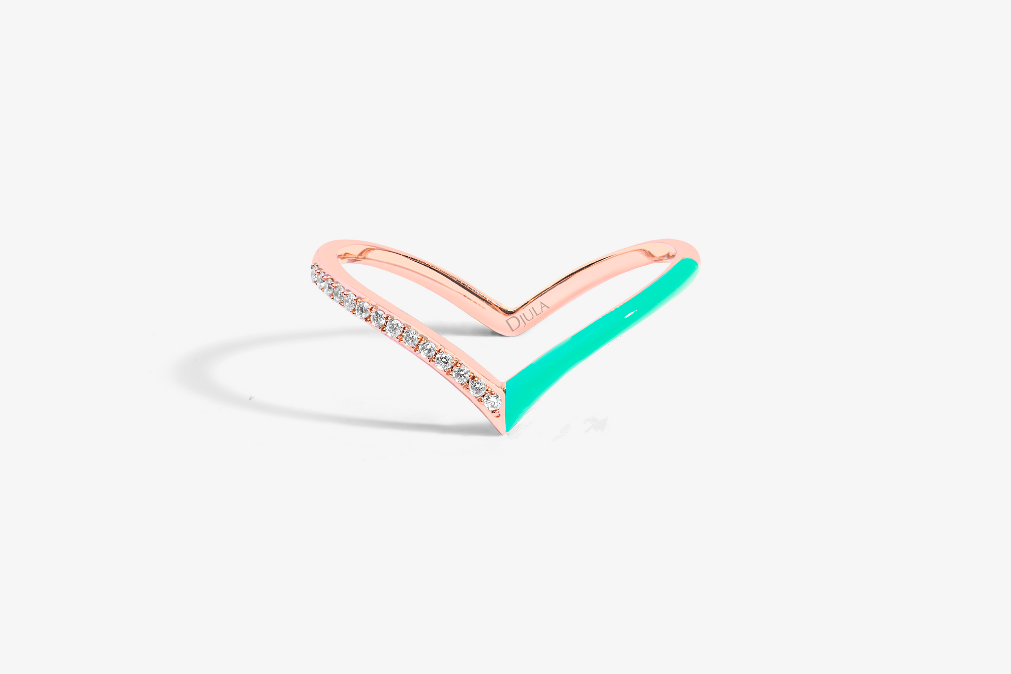 Vert / Bague V Émail en Or rose 14K sertie de diamants - Vert