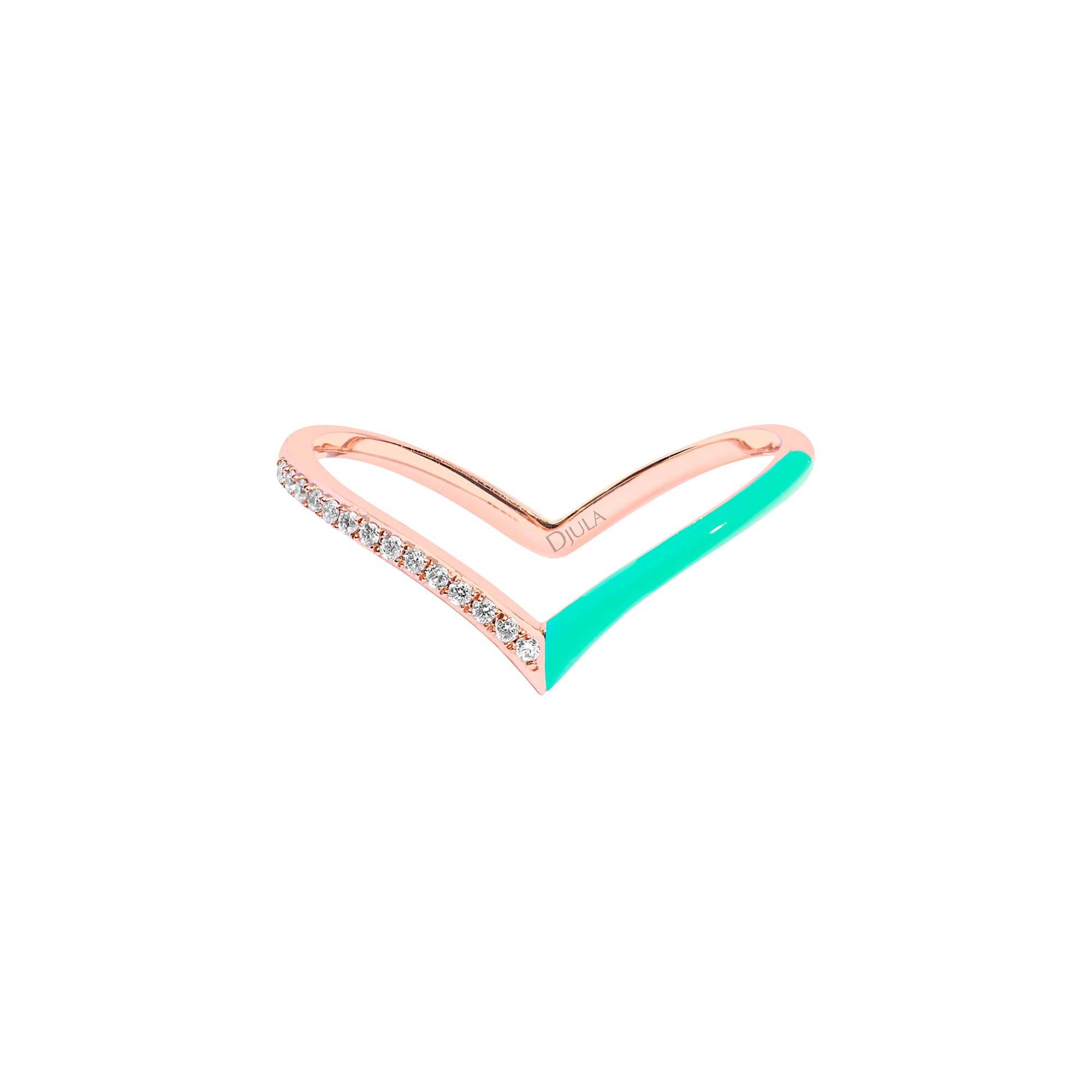 Vert / Bague V Émail en Or rose 14K sertie de diamants - Vert