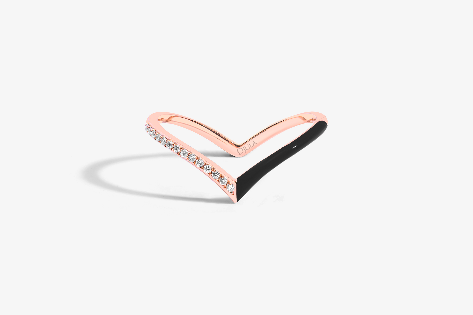 Noir / Bague V Émail en Or rose 14K sertie de diamants - Noir