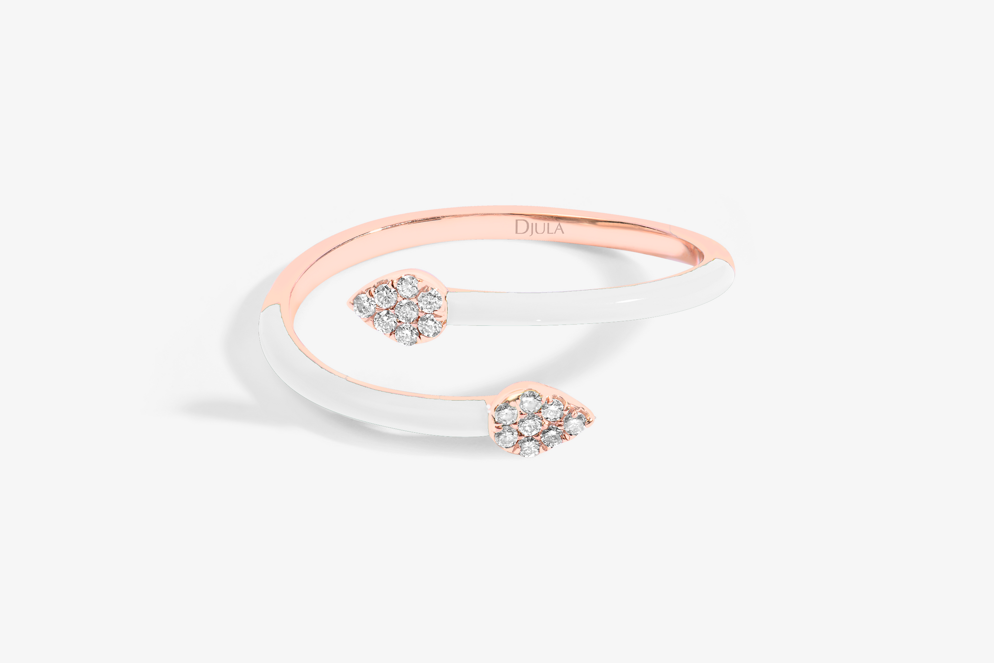 Blanc / Bague Spirale Émail en Or rose 14K sertie de diamants - Blanc