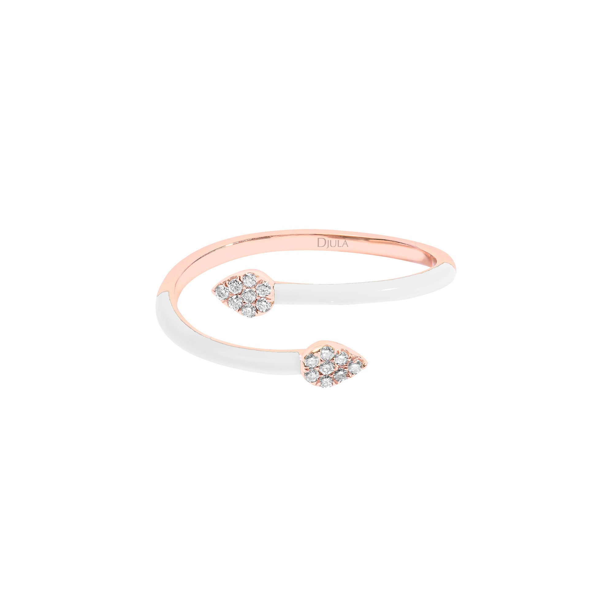 Blanc / Bague Spirale Émail en Or rose 14K sertie de diamants - Blanc