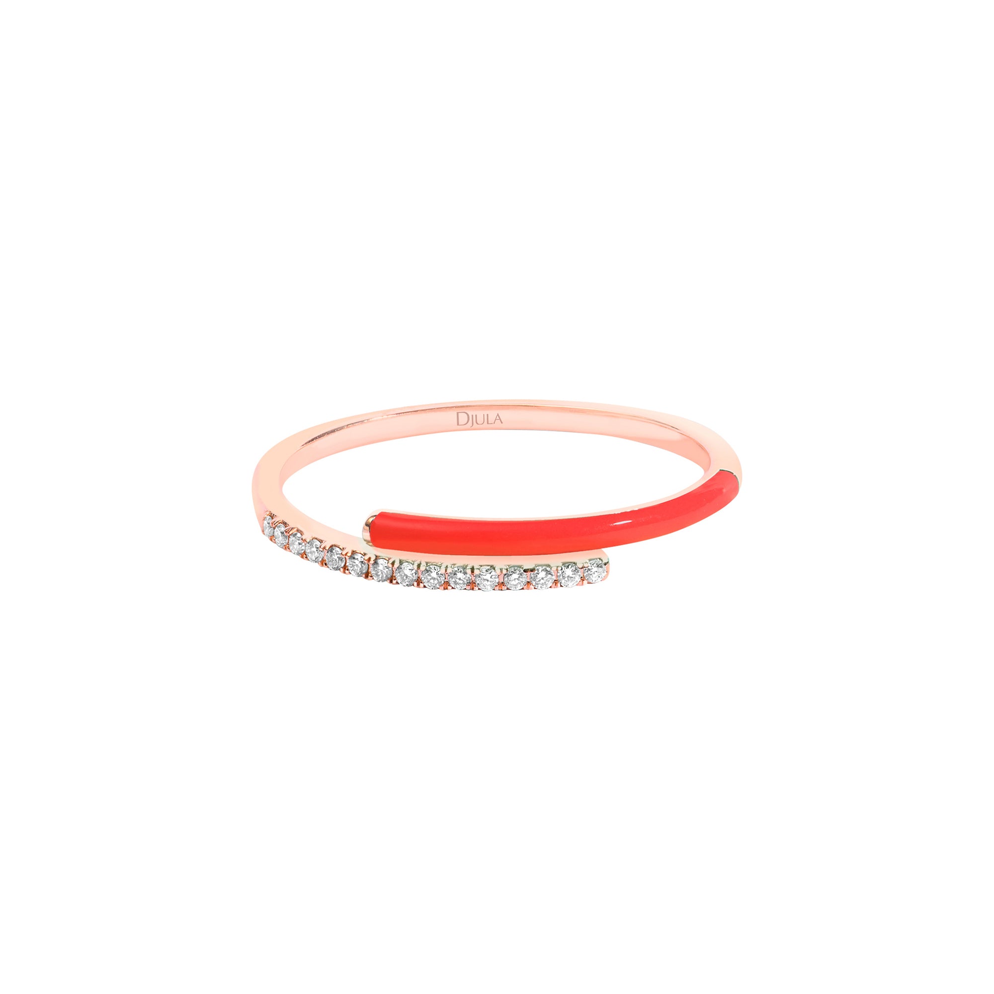 Rouge / Bague Toi et Moi Émail en Or rose 14K sertie de diamants - Rouge