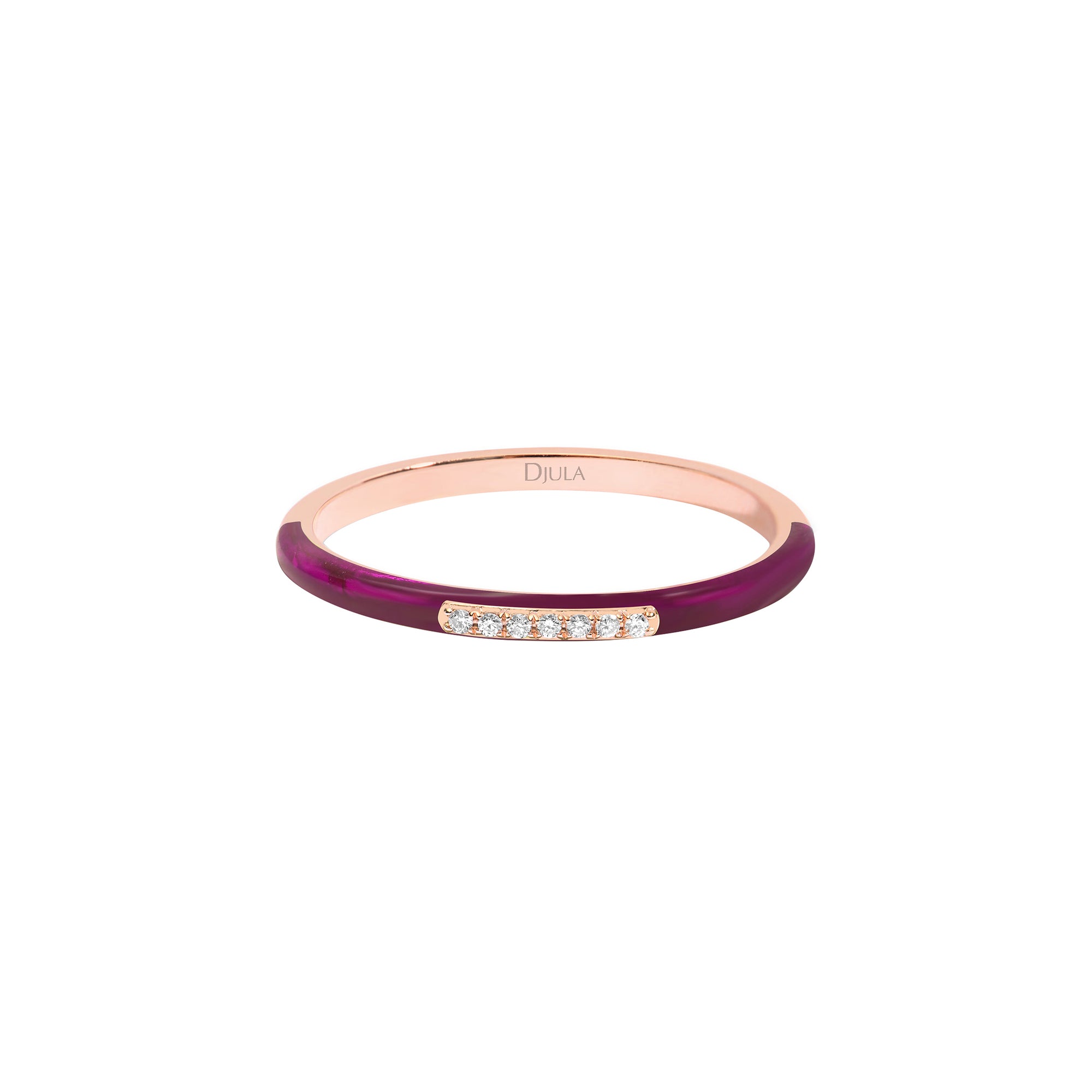 Aubergine / Bague Émail en Or rose 14K sertie de diamants - Aubergine