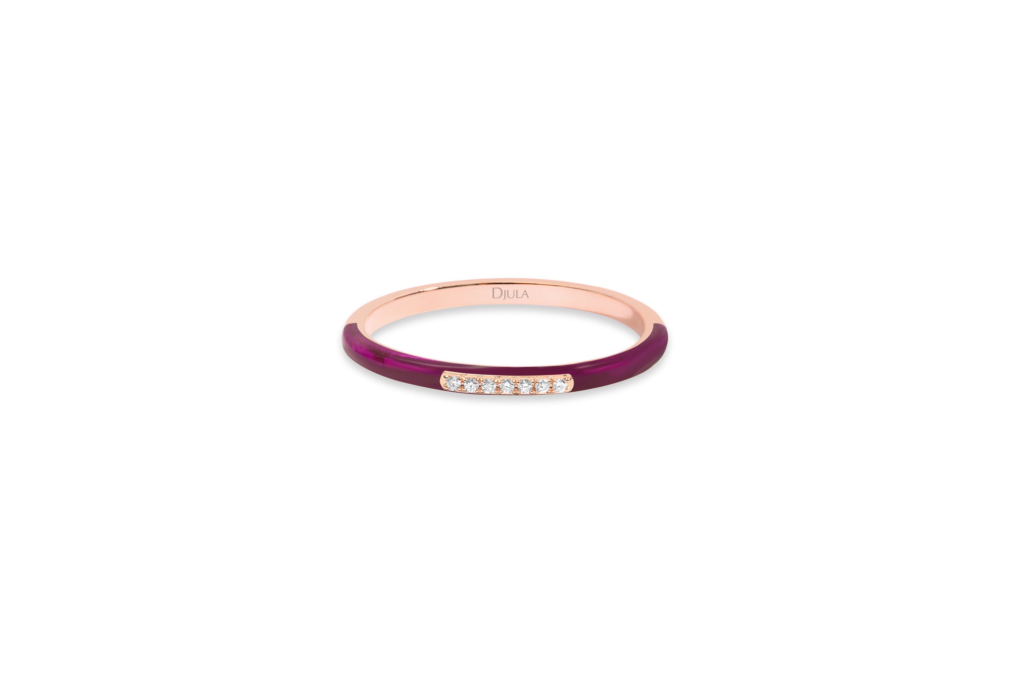 Aubergine / Bague Émail en Or rose 14K sertie de diamants - Aubergine