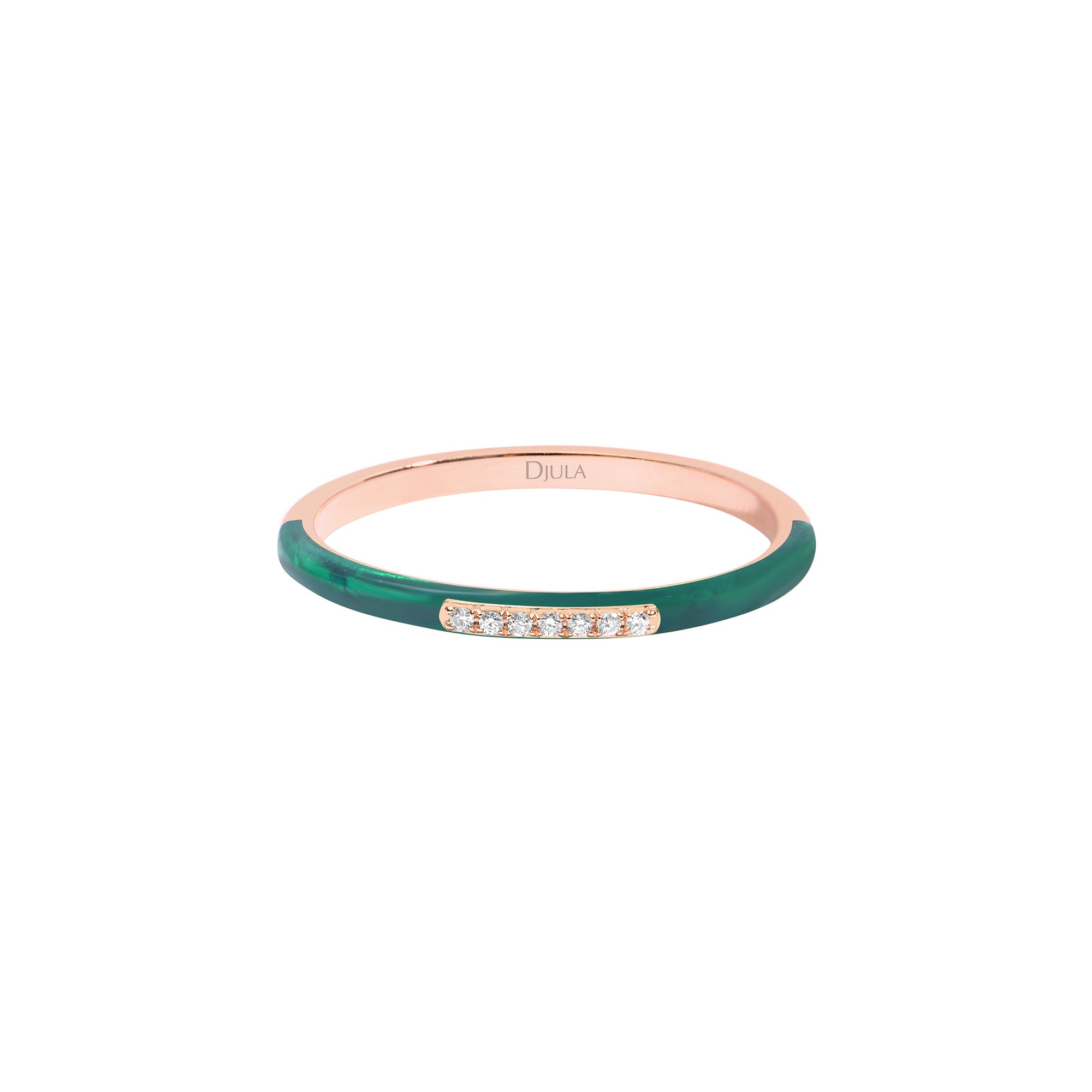 Emeraude / Bague en Or rose 14K sertie de diamants - Emeraude
