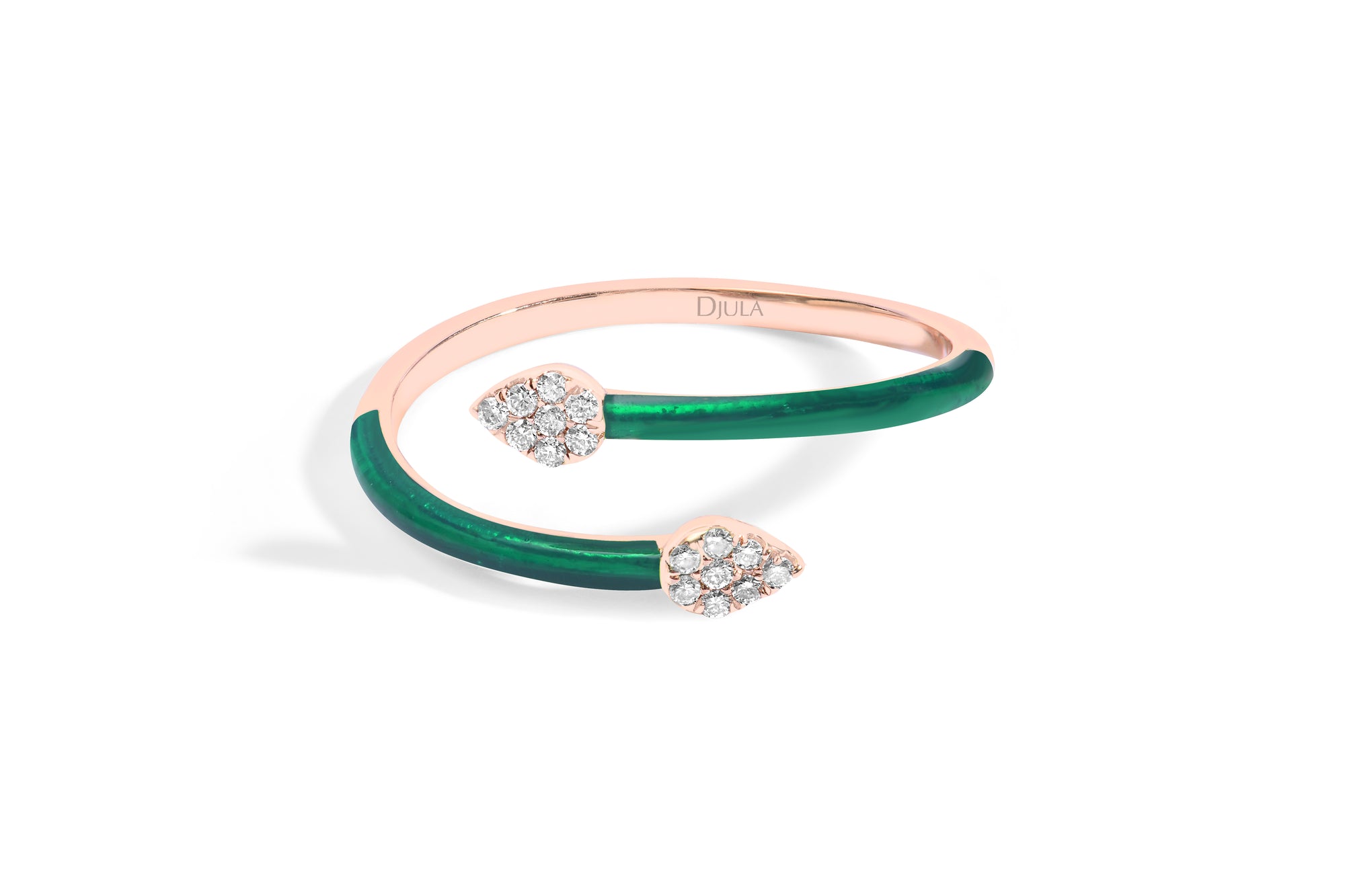Emeraude / Bague Spirale Émail en Or rose 14K sertie de diamants - Emeraude