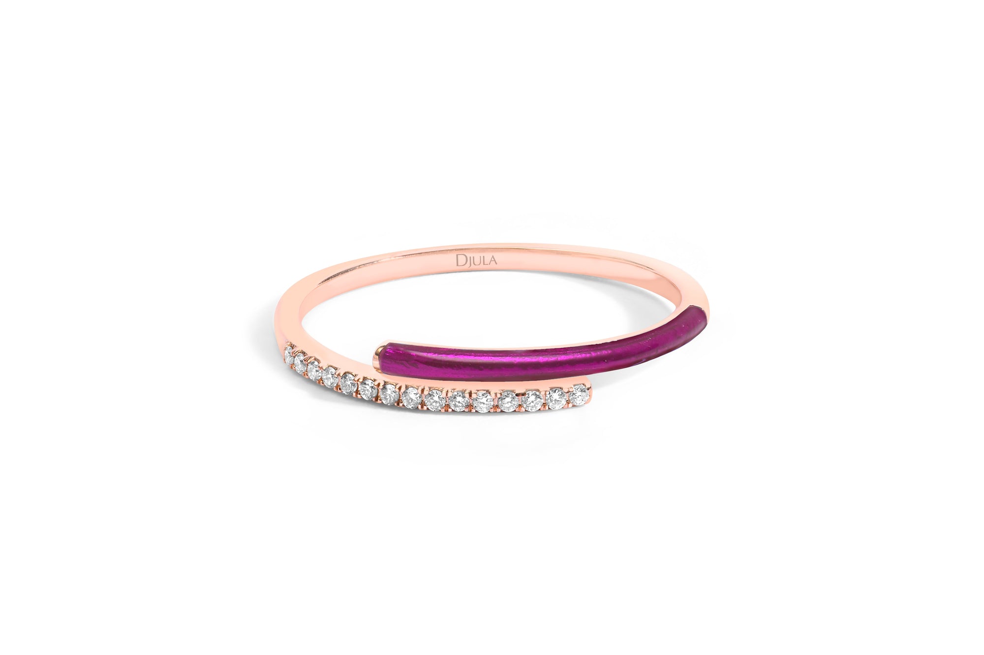 Aubergine / Bague Toi et Moi Émail en Or rose 14K sertie de diamants - Aubergine