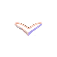 14K pink gold enamel V ring set with diamonds - Lilac