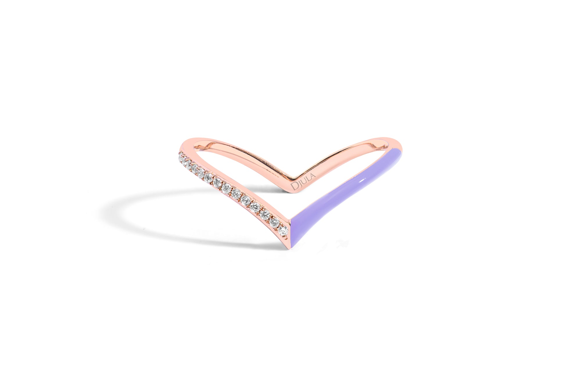 Lilas / Bague V Émail en Or rose 14K sertie de diamants - Lilas