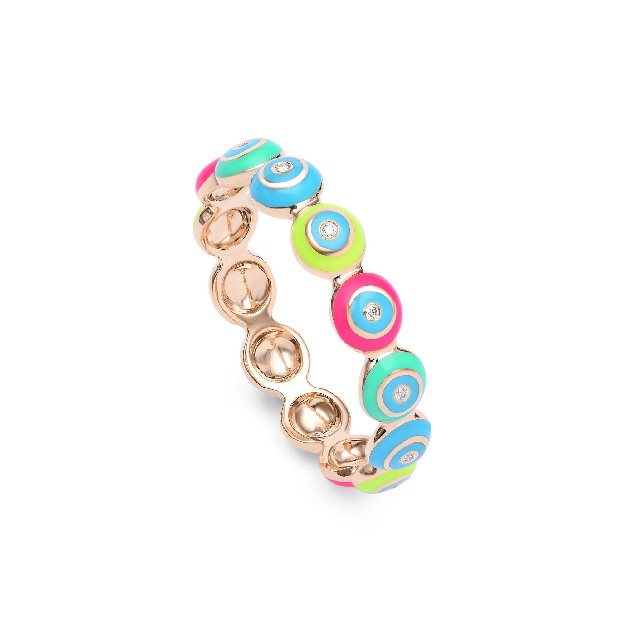 Multicolore / Bague Ronde Art Deco en Or rose 14K sertie de diamants - Multicolore