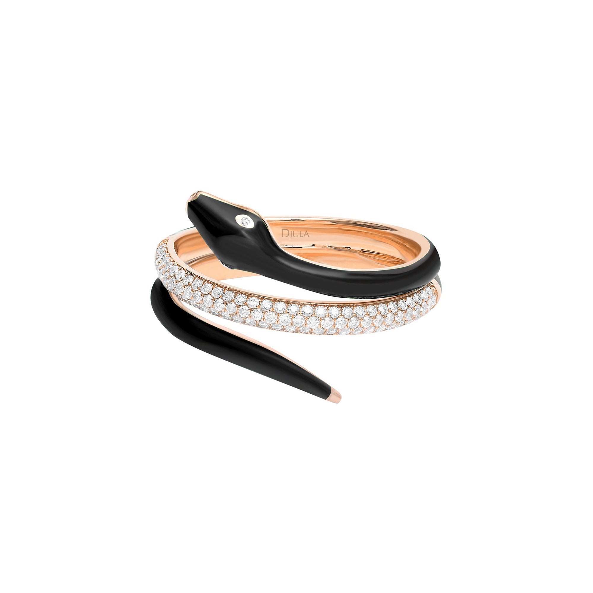 Noir / Bague Serpent en Or rose 18K sertie de diamants - Noir