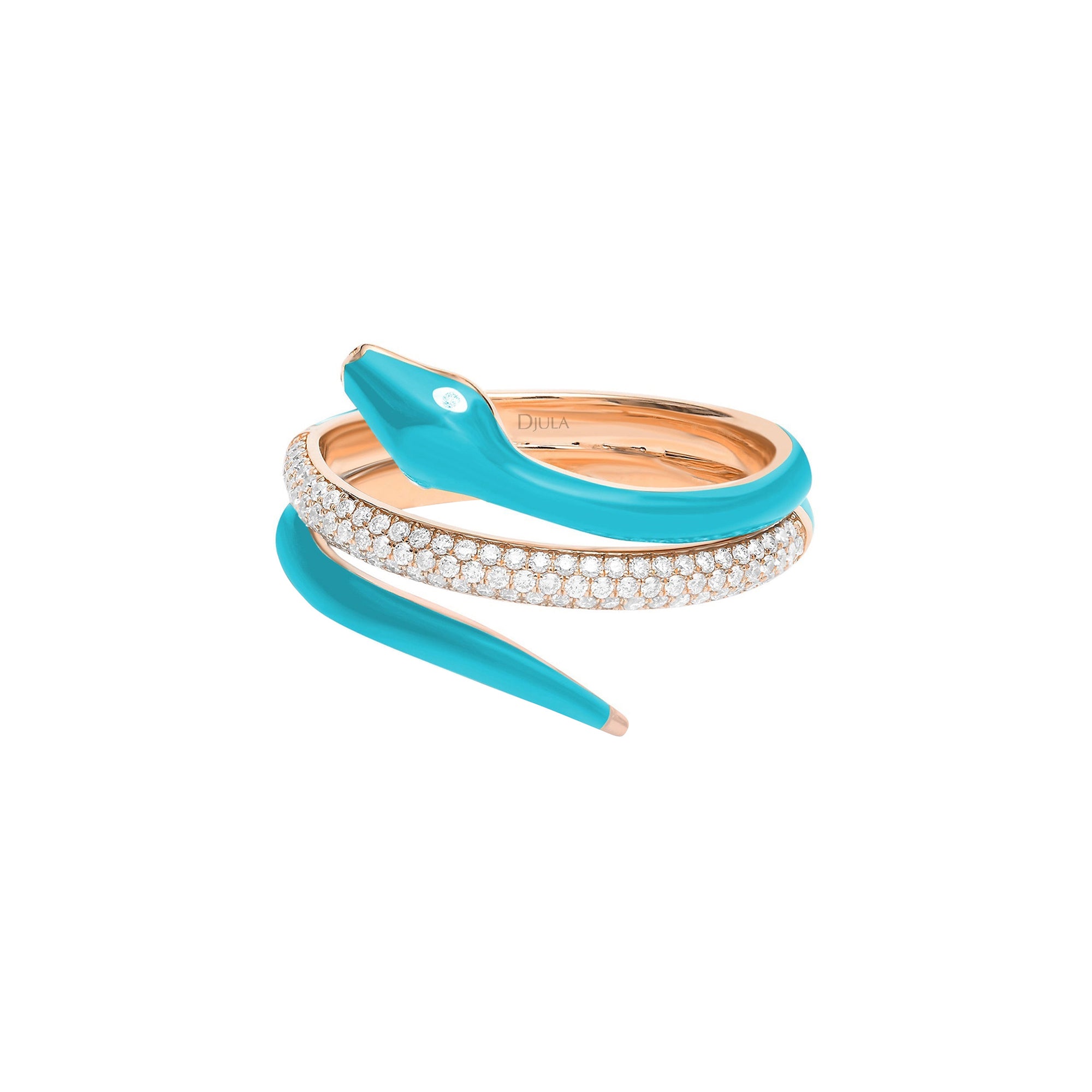 Bleu Turquoise / Bague Serpent en Or rose 18K sertie de diamants - Bleu Turquoise