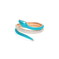 Bleu Turquoise / Bague Serpent en Or rose 14K sertie de diamants - Bleu Turquoise