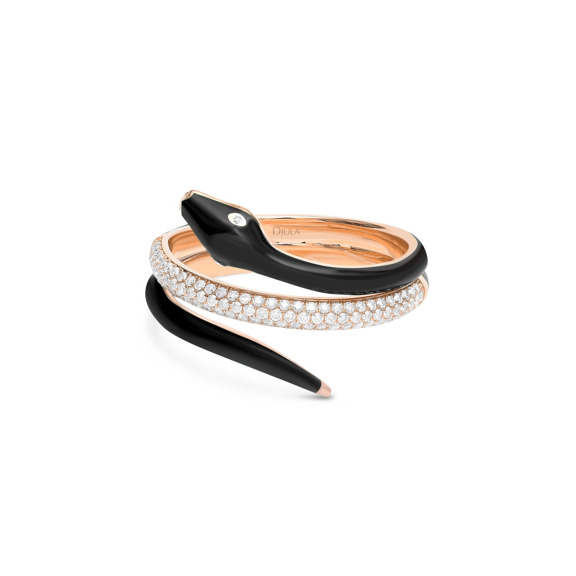 Noir / Bague Serpent Art Deco en Or rose 18K sertie de diamants - Noir