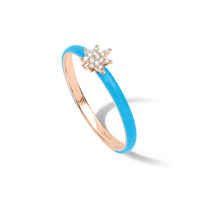 Bleu Turquoise / Bague Feuille Art Deco en Or rose 14K sertie de diamants - Bleu Turquoise