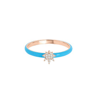 Bague Feuille en Or rose 14K sertie de diamants - Bleu Turquoise