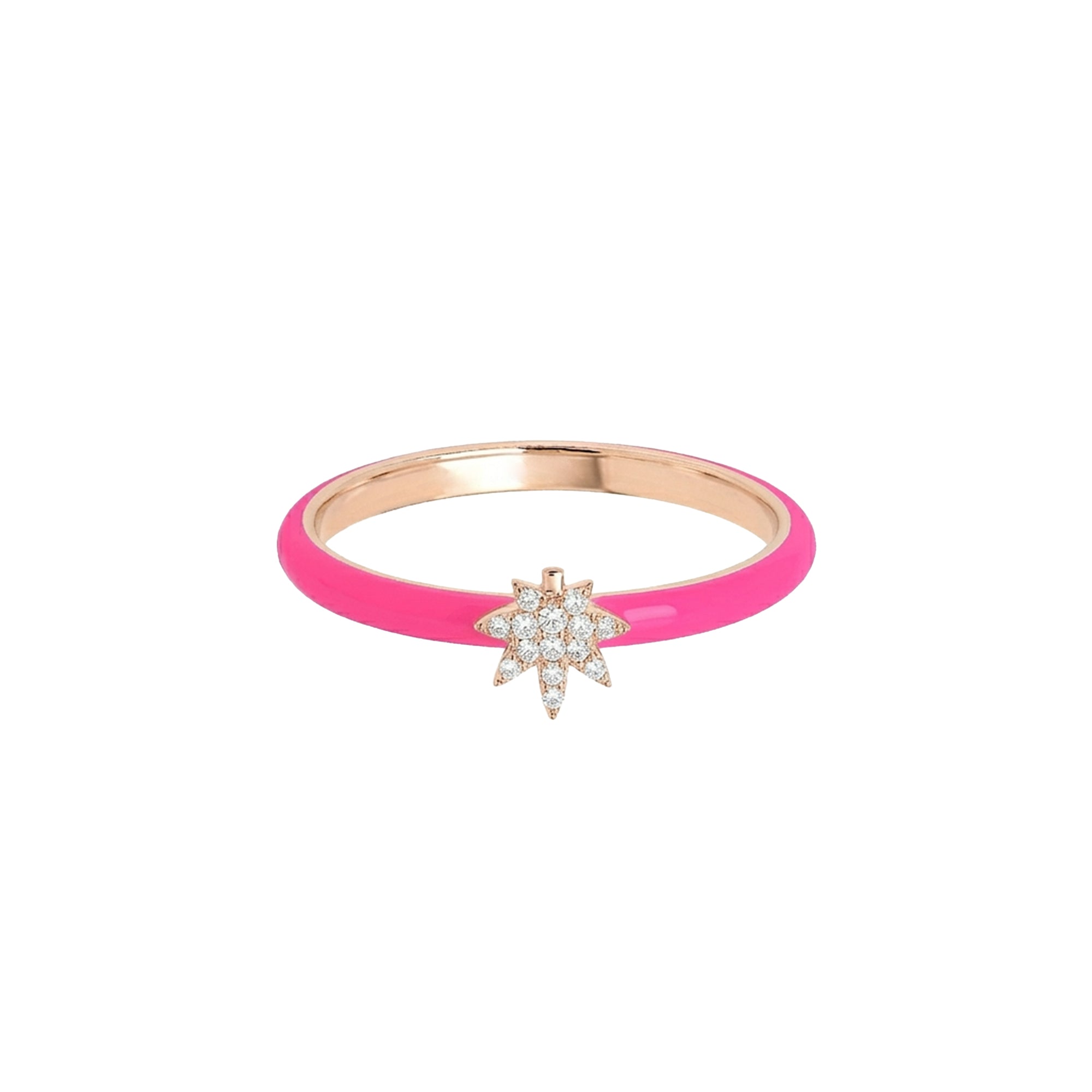 Bague Feuille en Or rose 14K sertie de diamants - Rose fluo
