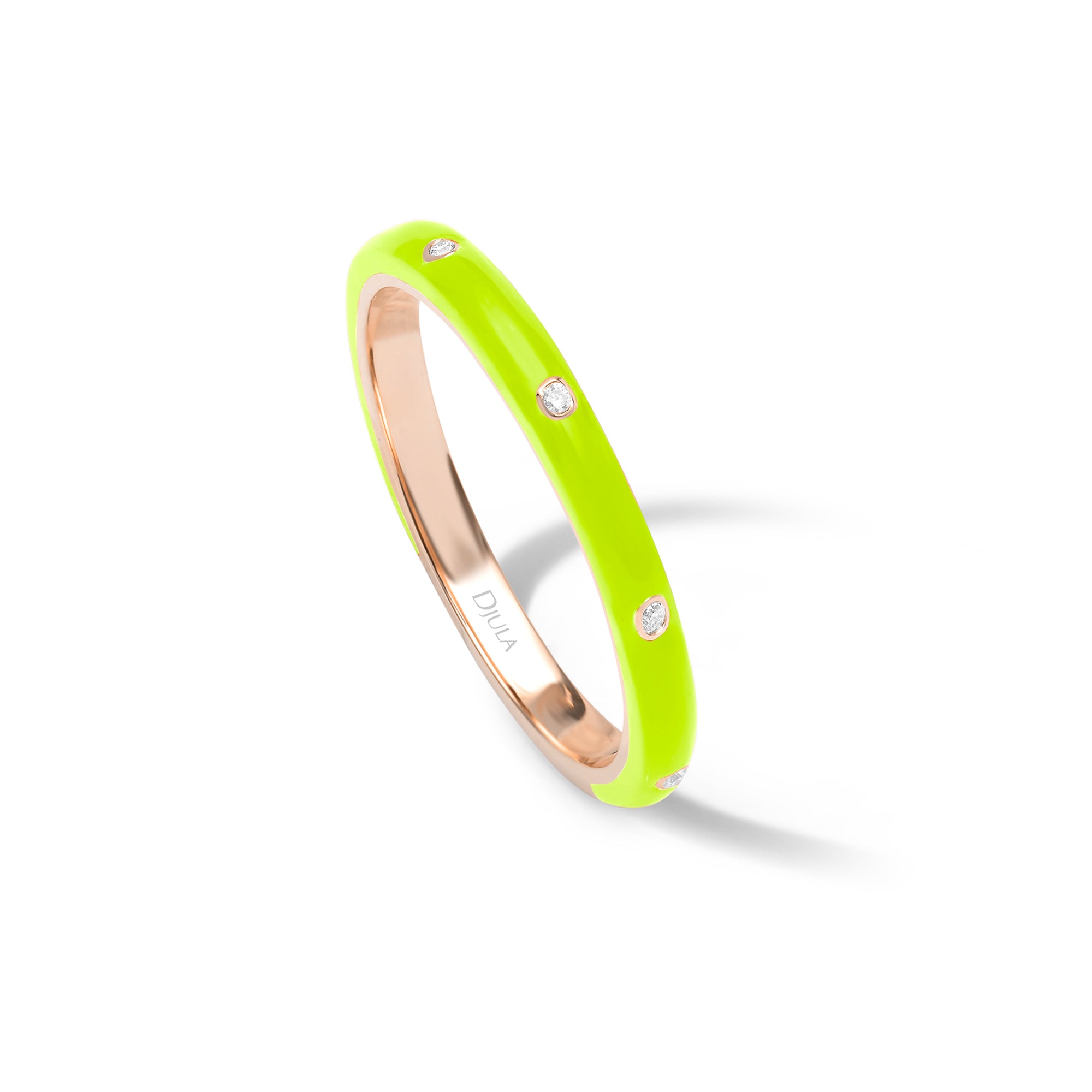 Jaune Fluo / Bague Art Déco en Or rose 14K sertie de diamants - Jaune Fluo