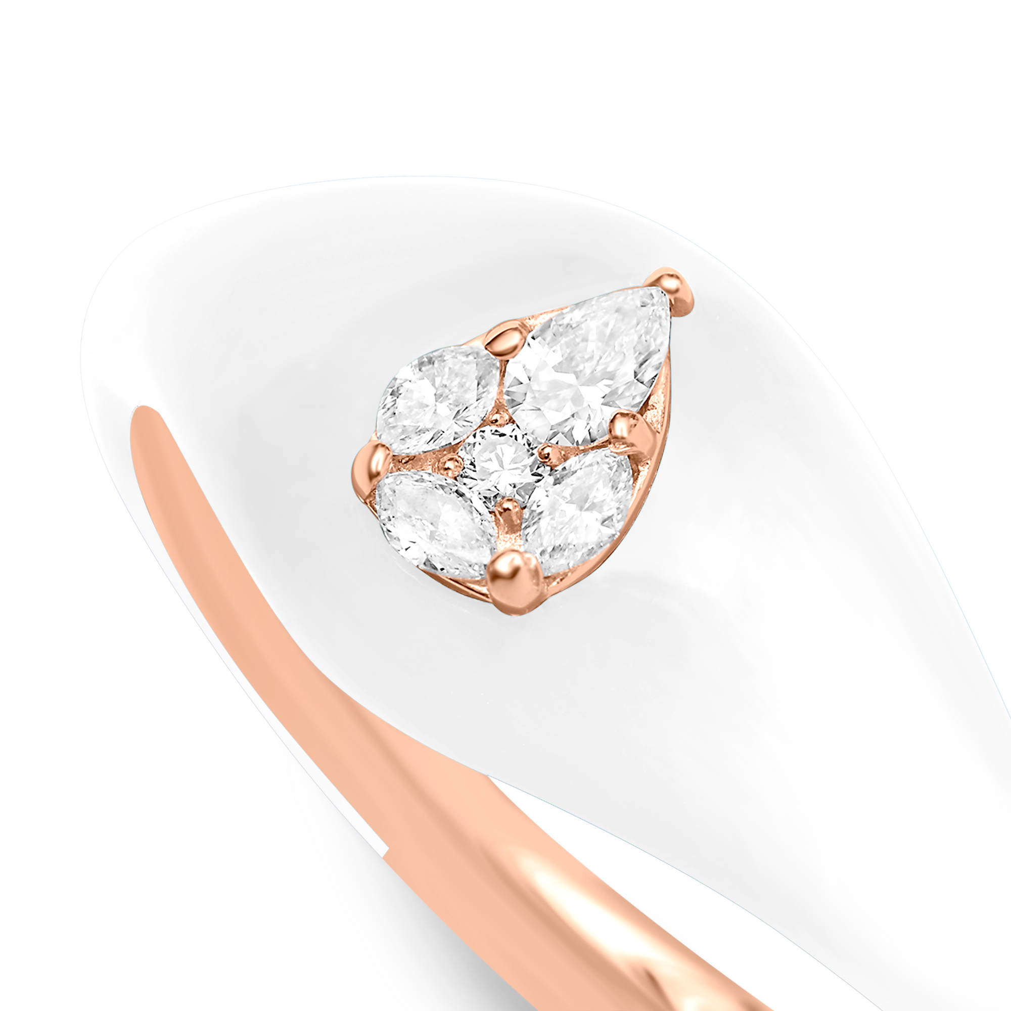 Blanche / Bague Jonc Poire en Or rose 14K sertie de diamants - Blanche