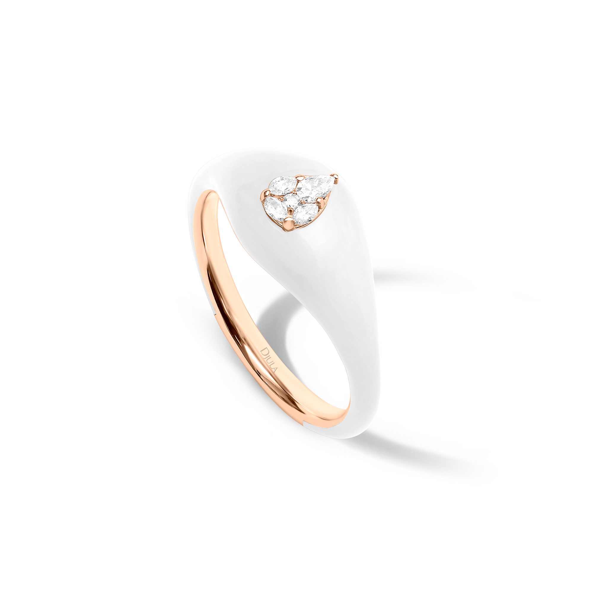 Blanche / Bague Jonc Poire en Or rose 14K sertie de diamants - Blanche