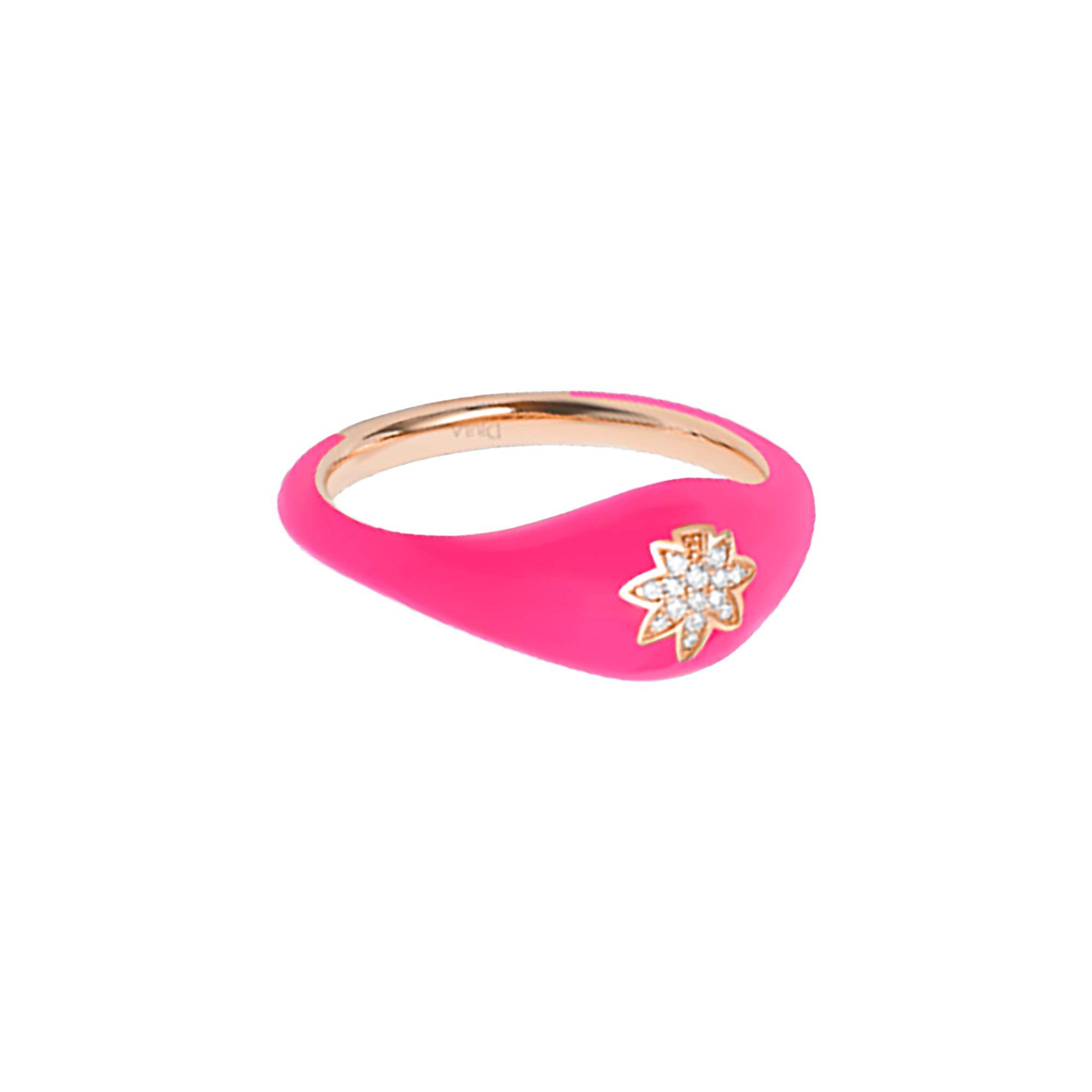 Rose fluo / Bague Feuille en Or rose 14K sertie de diamants - Rose fluo