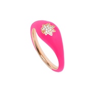 Rose fluo / Bague Art Deco Feuille en Or rose 14K sertie de diamants - Rose fluo