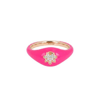 Bague Feuille en Or rose 14K sertie de diamants - Rose fluo