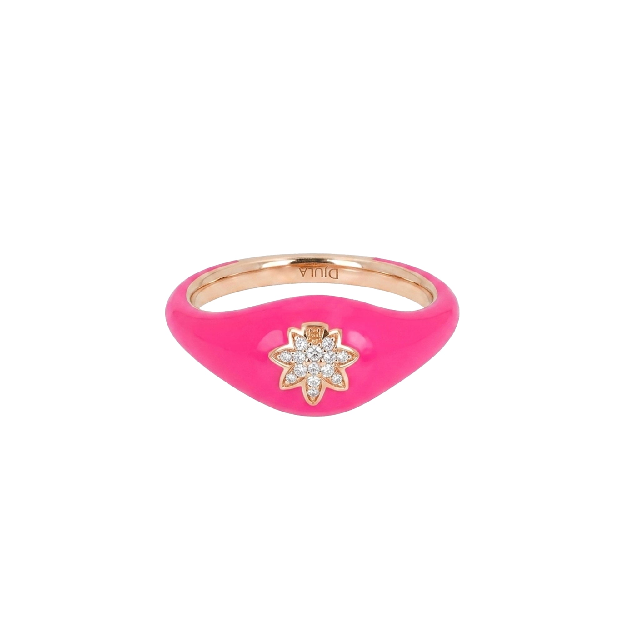Bague Feuille en Or rose 14K sertie de diamants - Rose fluo
