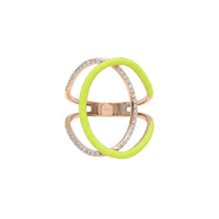 Bague Double C en Or rose 18K sertie de diamants - Jaune Fluo