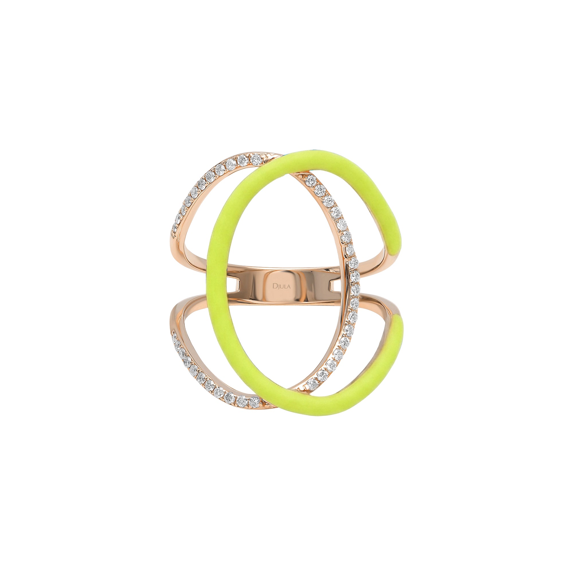 Bague Double C en Or rose 18K sertie de diamants - Jaune Fluo