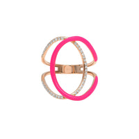 Rose fluo / Bague Double C Art Deco en Or rose 18K sertie de diamants - Rose fluo