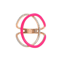 Rose fluo / Bague Double C en Or rose 18K sertie de diamants - Rose fluo