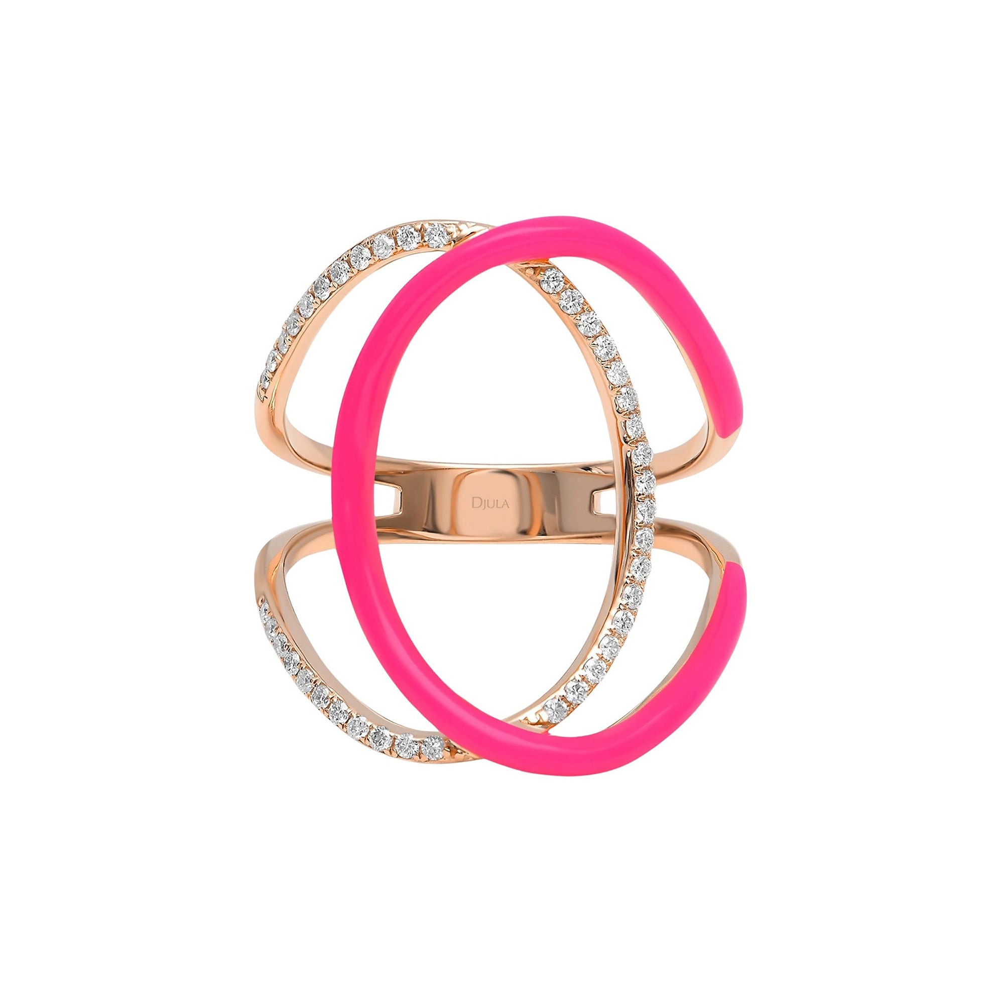 Rose fluo / Bague Double C en Or rose 18K sertie de diamants - Rose fluo