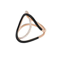 Noir / Bague Doucle C en Or rose 14K sertie de diamants - Noir