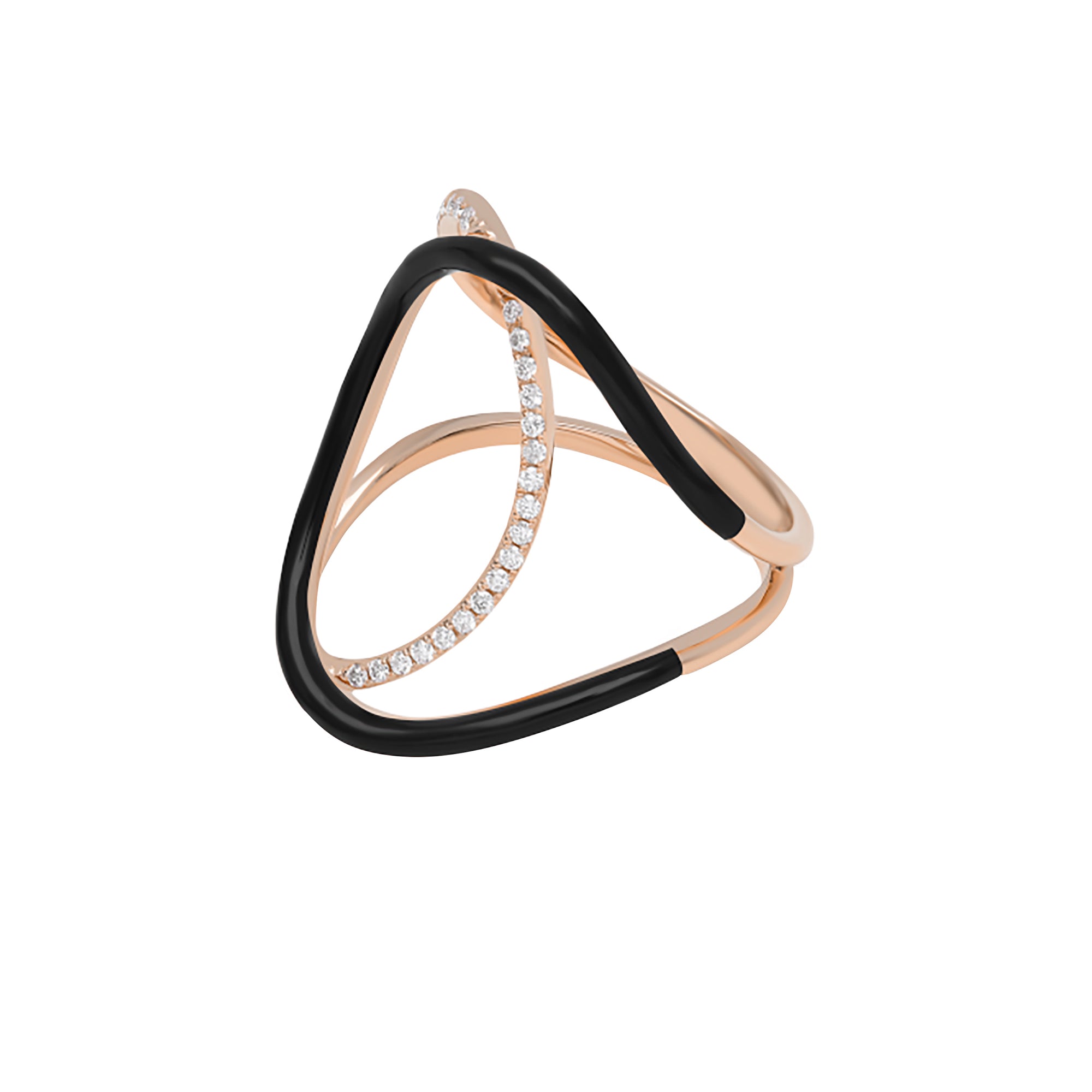 Noir / Bague Doucle C en Or rose 14K sertie de diamants - Noir
