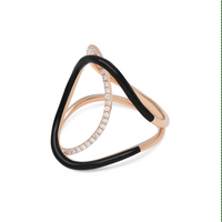 Noire / Bague Doucle C en Or rose 14K sertie de diamants - Noire