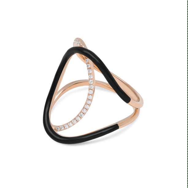Noire / Bague Doucle C en Or rose 14K sertie de diamants - Noire