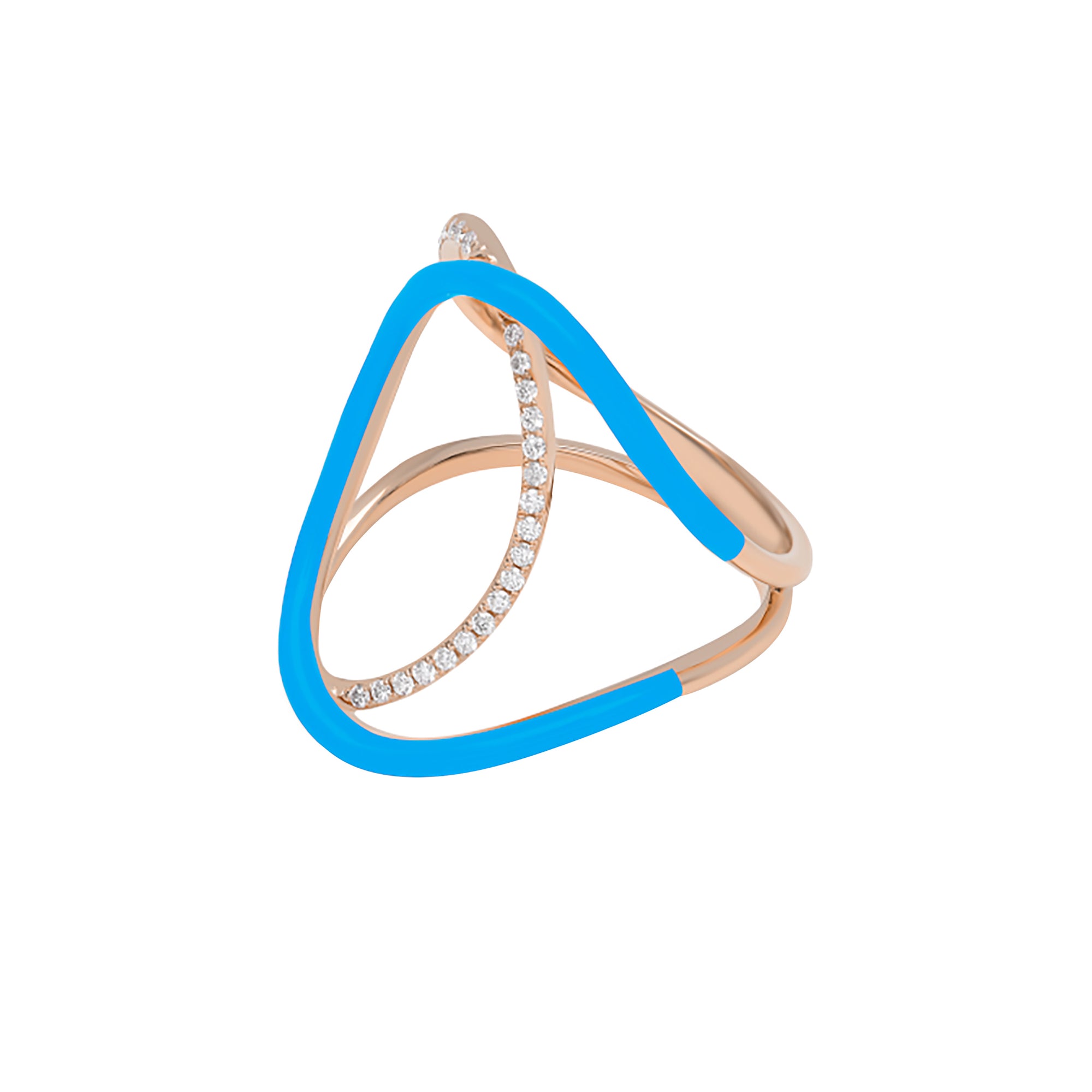 Bleu Turquoise / Bague Double C en Or rose 14K sertie de diamants - Bleu Turquoise